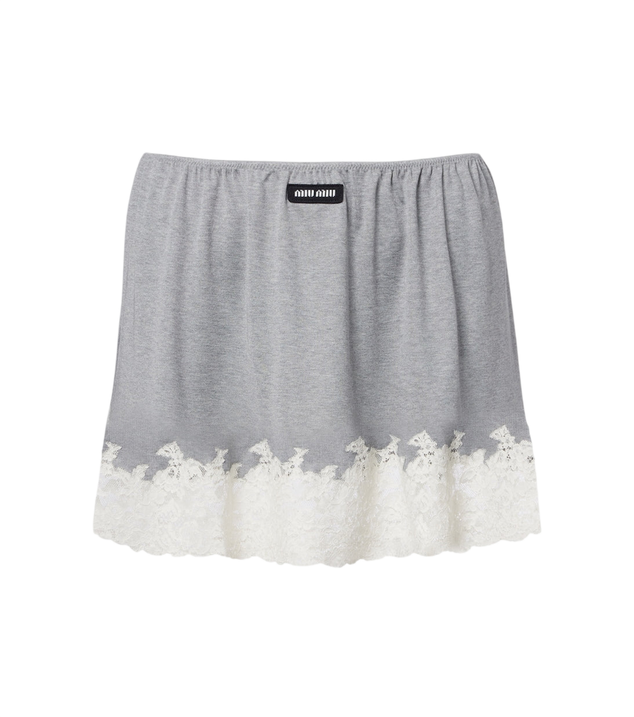 Miu Miu Lace-trimmed silk miniskirt