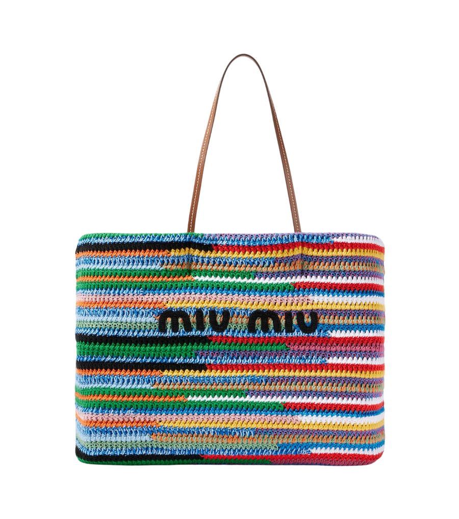Miu Miu Large crochet leather-trimmed tote bag