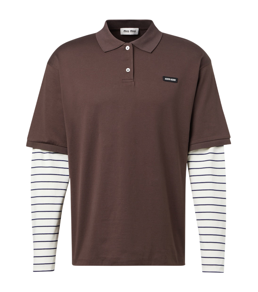 Miu Miu Layered striped cotton polo shirt