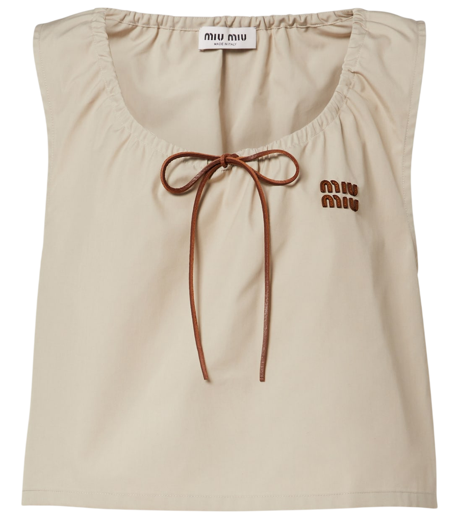 Miu Miu Leather-trimmed cotton-blend crop top