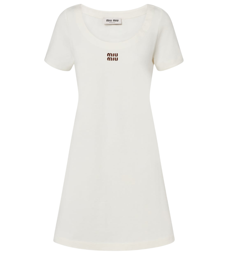 Miu Miu Leather-trimmed cotton jersey minidress