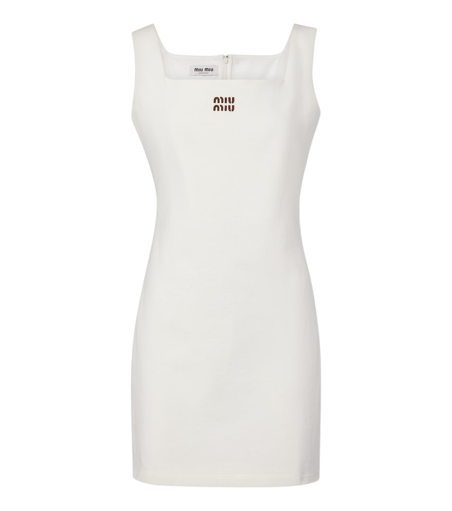 Miu Miu Leather-trimmed cotton jersey minidress