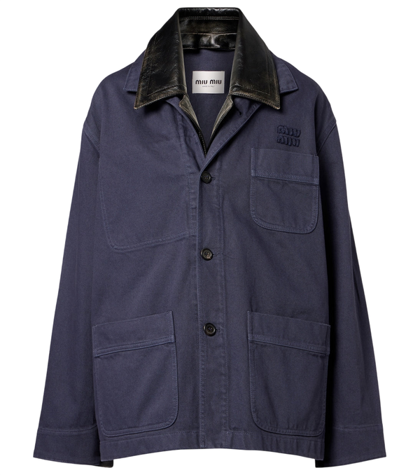 Miu Miu Leather-trimmed oversized cotton gabardine jacket