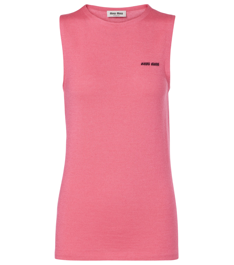 Miu Miu Logo cashmere and silk top