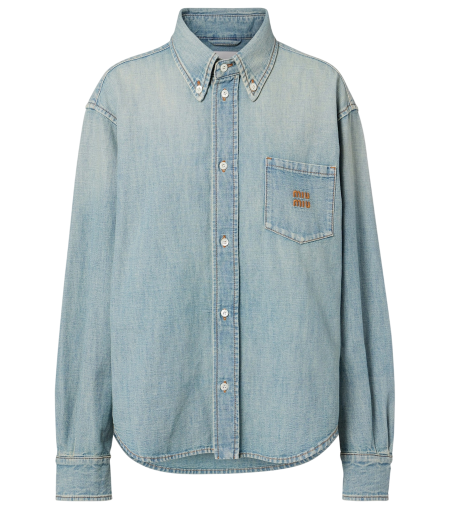 Camisa de cambray con logo de Miu Miu