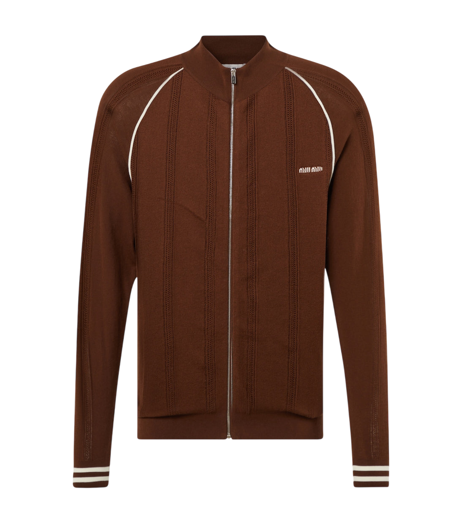 Miu Miu Logo cotton-blend zip-up cardigan