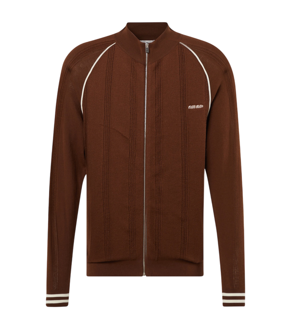 Miu Miu Logo cotton-blend zip-up cardigan