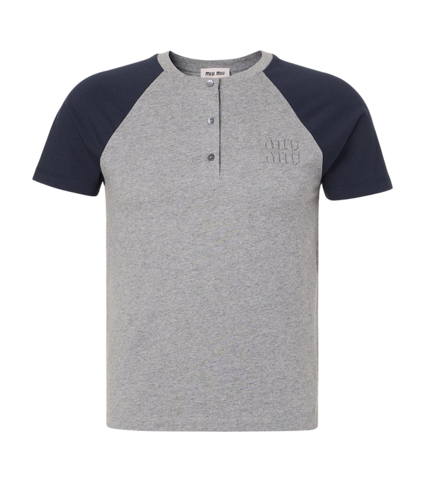 Miu Miu Logo cotton jersey Henley shirt