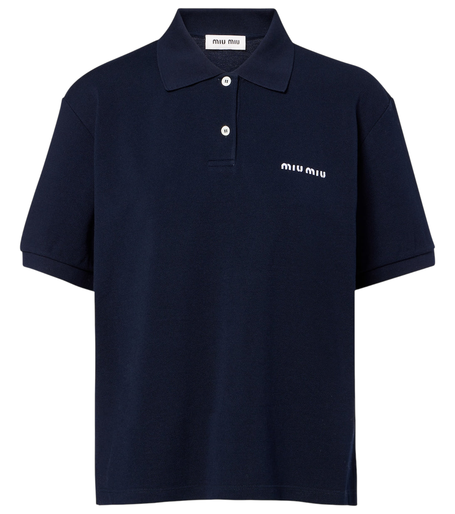 Polo en piqué de coton à logo Miu Miu