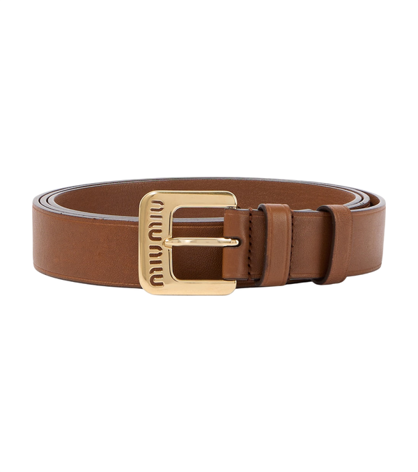 Cinturón de piel con logotipo de Miu Miu