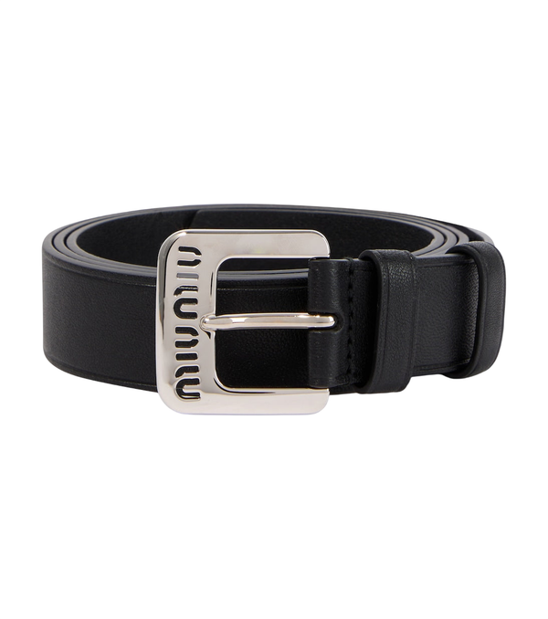 Cintura in pelle con logo Miu Miu