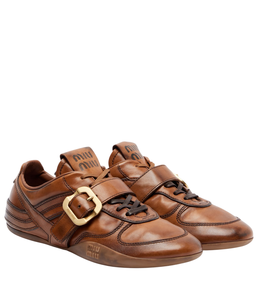 Zapatillas de piel con logo de Miu Miu