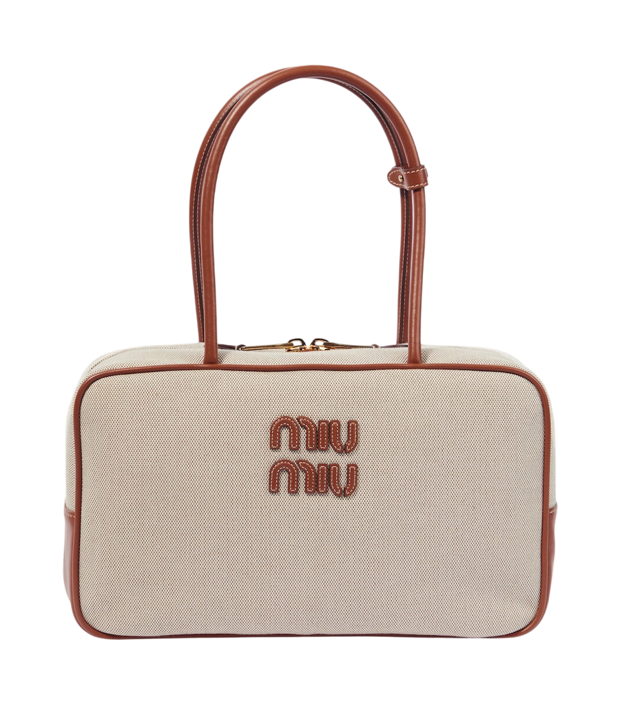 Miu Miu Logo leather-trimmed canvas tote bag