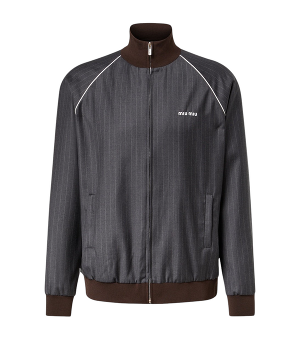 Miu Miu Logo pinstripe virgin wool track jacket