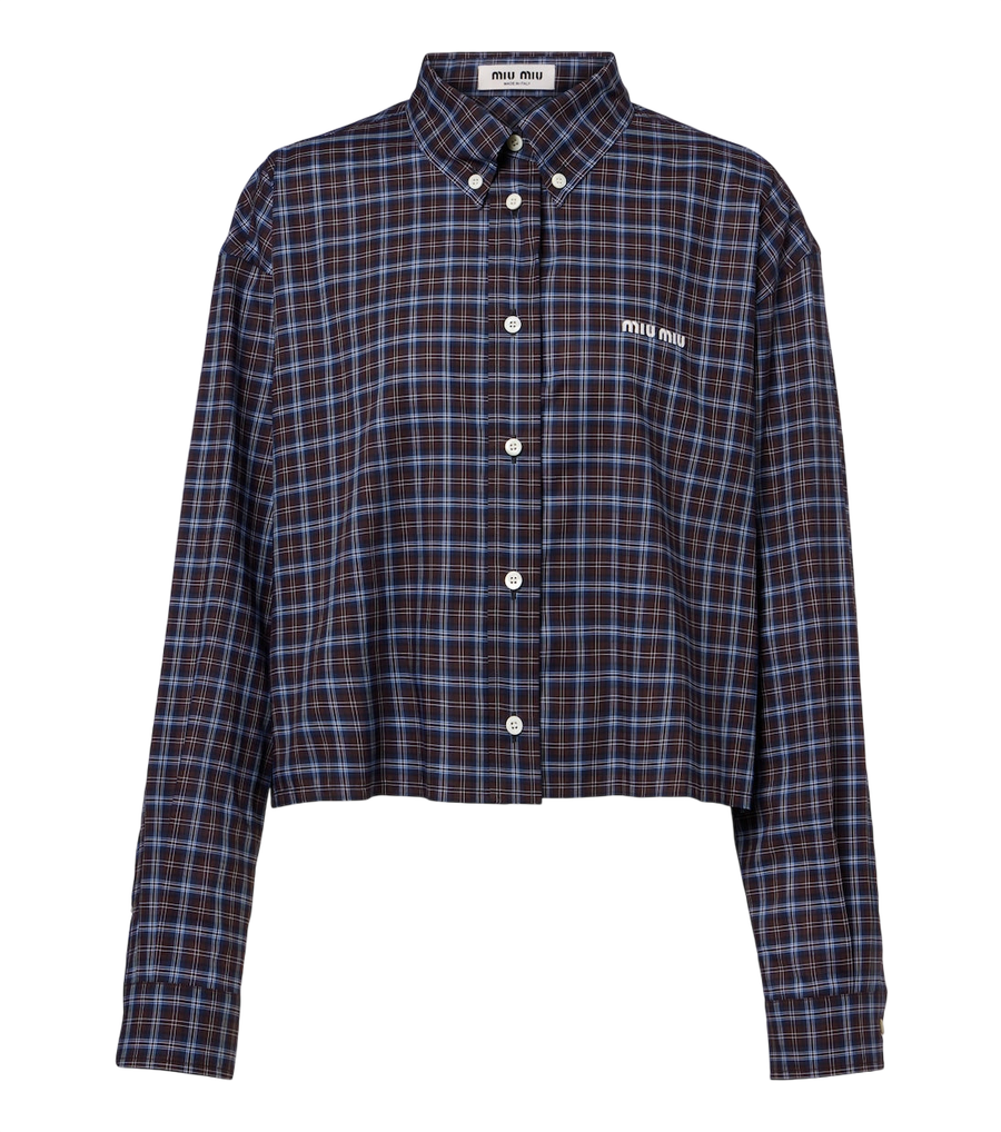 Chemise à carreaux en coton avec logo Miu Miu