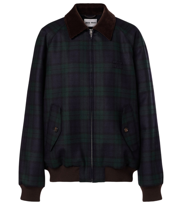 Miu Miu Plaid virgin wool twill blouson jacket