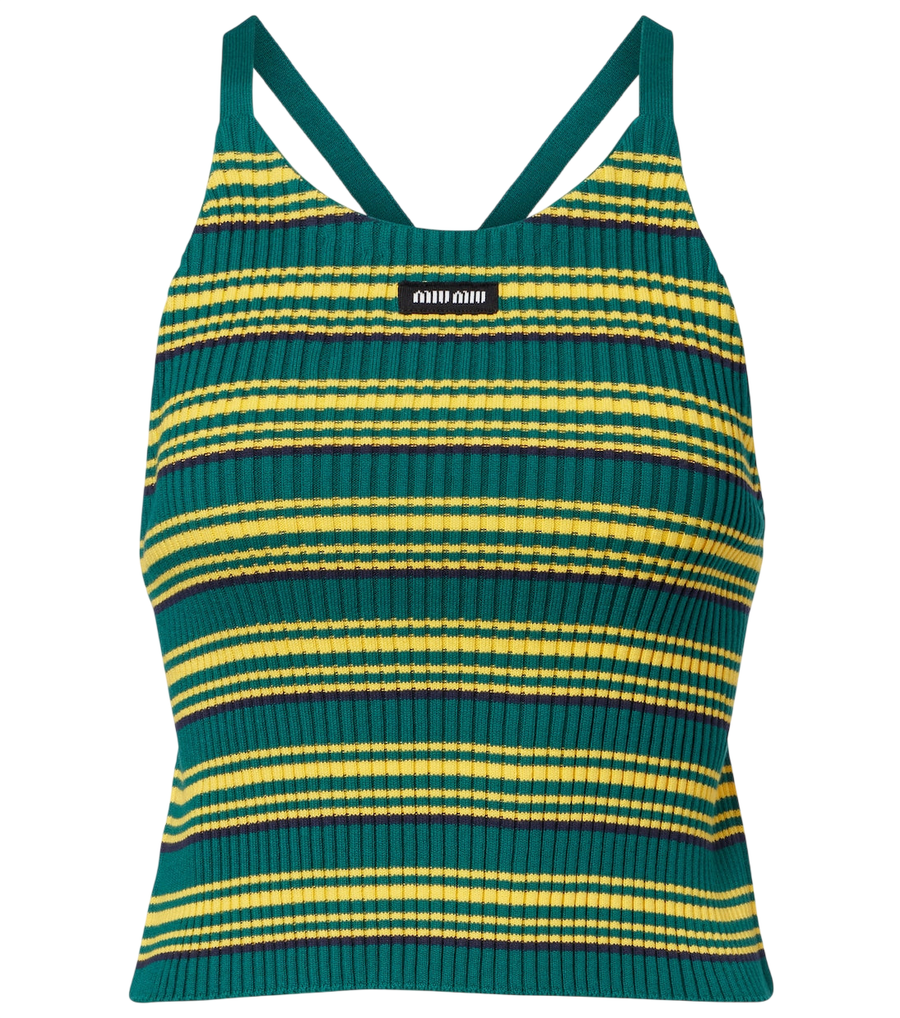 Miu Miu Ribbed-knit striped cotton-blend top