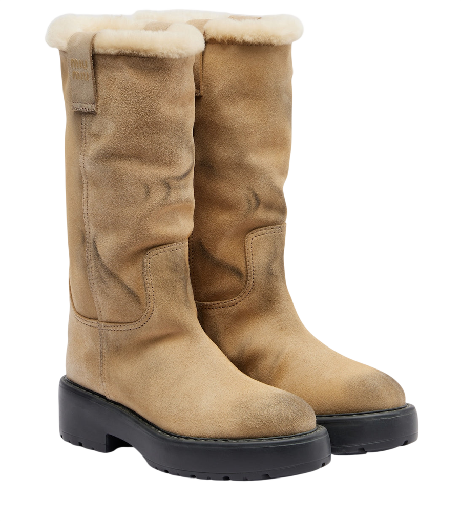 Miu Miu Shearling-lined suede knee-high boots