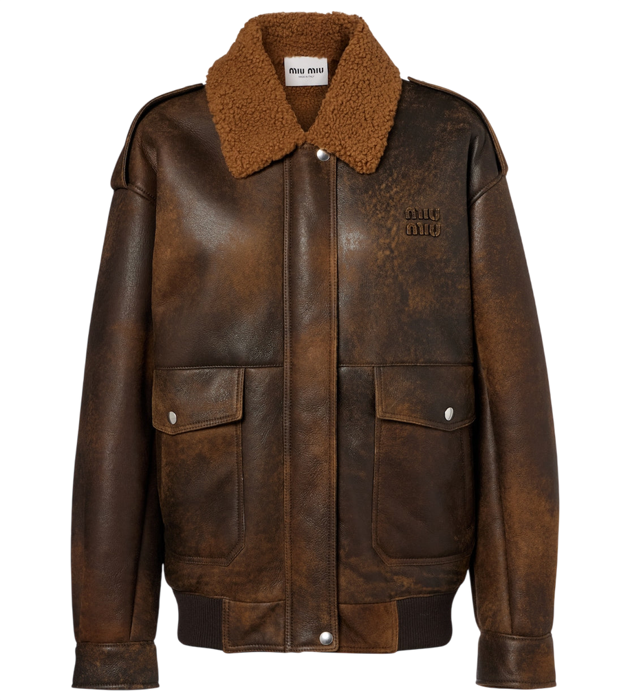 Miu Miu Shearling-trimmed leather blouson jacket