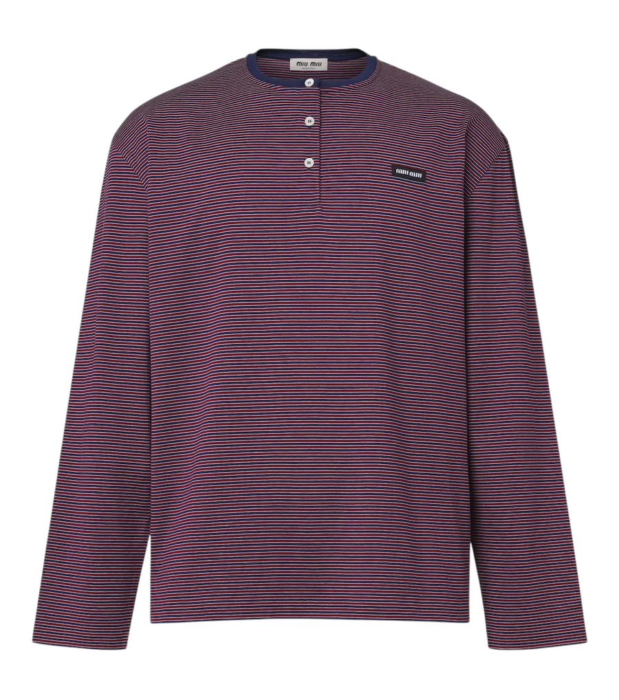 Miu Miu Striped cotton jersey Henley shirt
