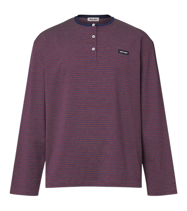 Miu Miu Striped cotton jersey Henley shirt