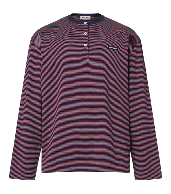Miu Miu Striped cotton jersey Henley shirt