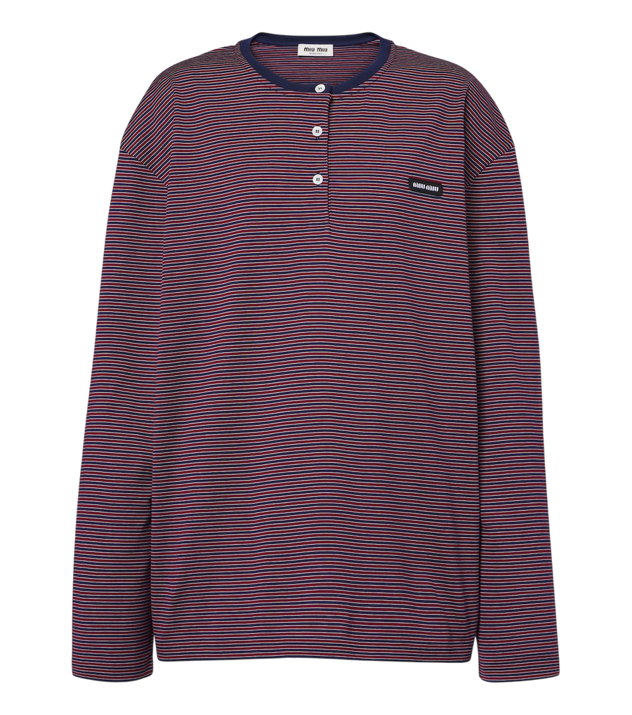 Miu Miu Striped cotton jersey Henley shirt
