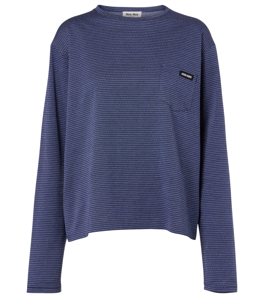 Camiseta de punto de algodón jacquard a rayas de Miu Miu