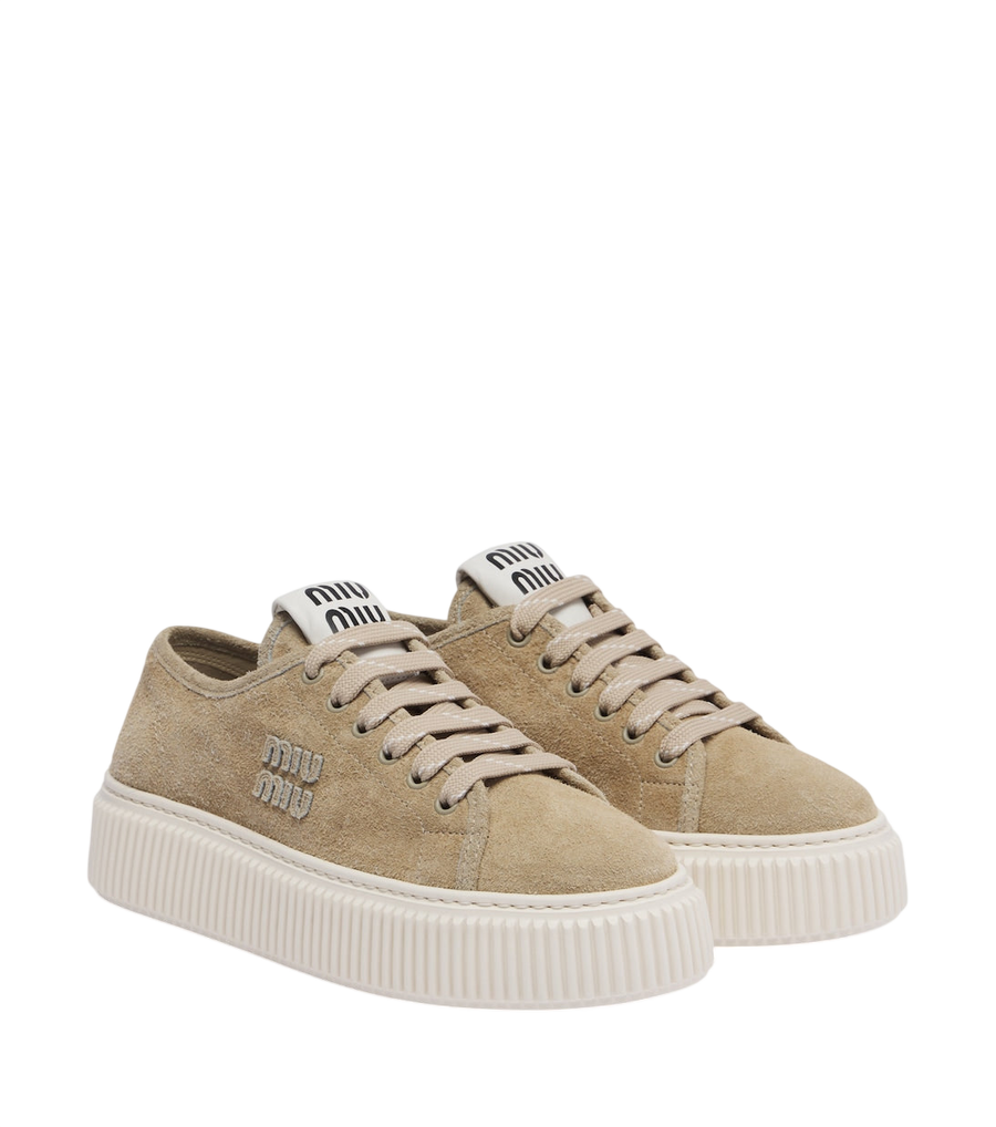 Baskets compensées en daim Miu Miu