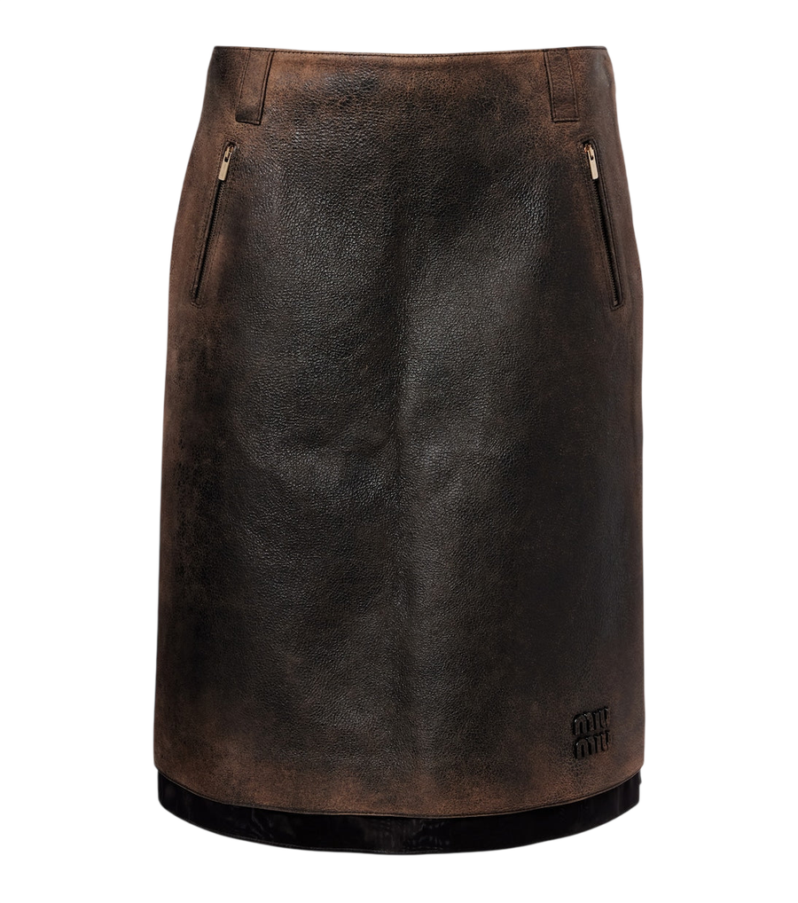 Miu Miu Suede-trimmed leather midi skirt