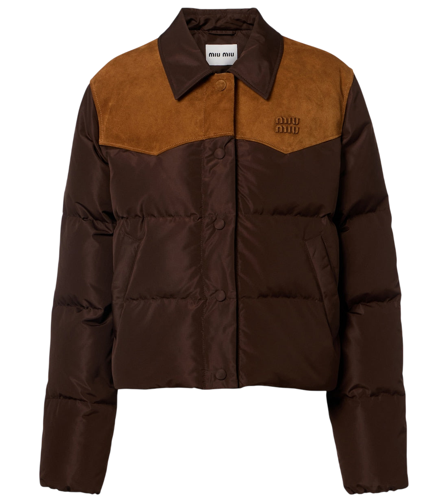 Miu Miu Suede-trimmed pongé down jacket