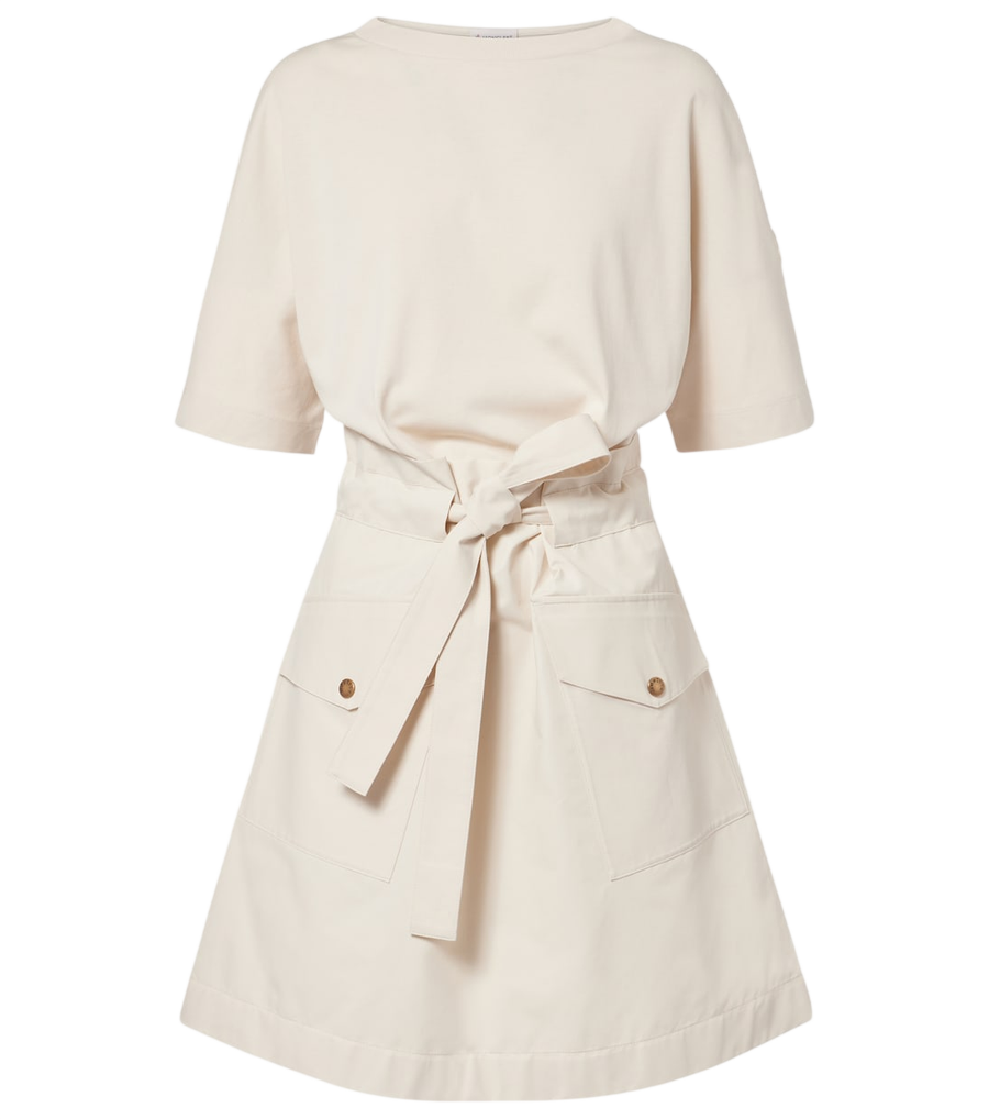 Minivestido de punto de mezcla de algodón con cinturón de Moncler