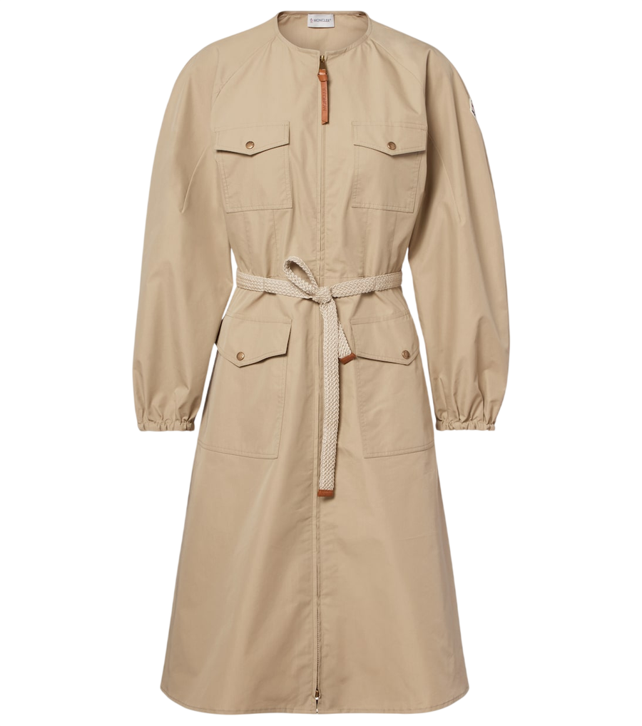 Vestido midi de popelina de mezcla de algodón con cinturón de Moncler