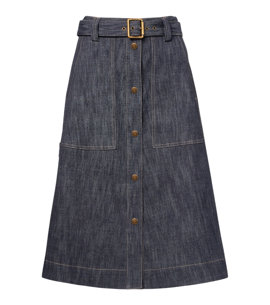 Moncler Belted denim midi skirt