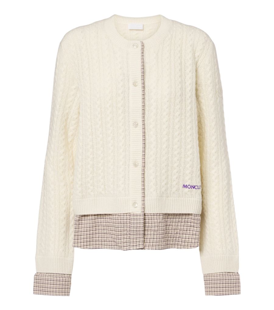 Moncler Cable-knit checked wool and cashmere cardigan