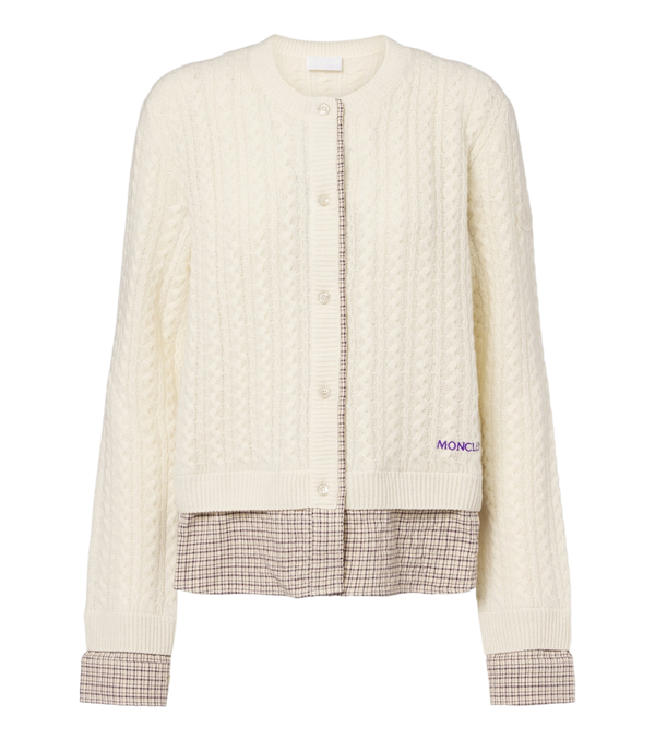 Moncler Cable-knit checked wool and cashmere cardigan