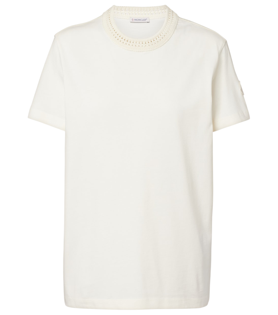 Moncler Crochet-trimmed cotton jersey T-shirt