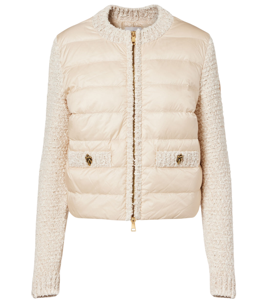 Moncler Down-paneled bouclé-trimmed zip-up cardigan
