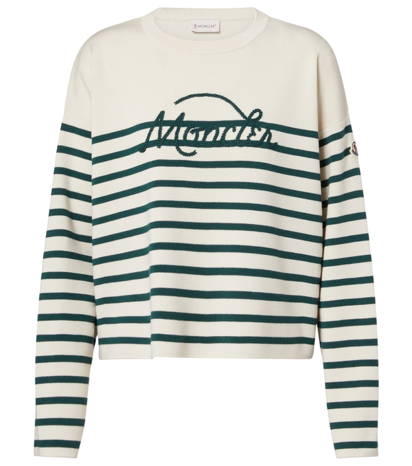 Moncler Embroidered striped virgin wool sweater