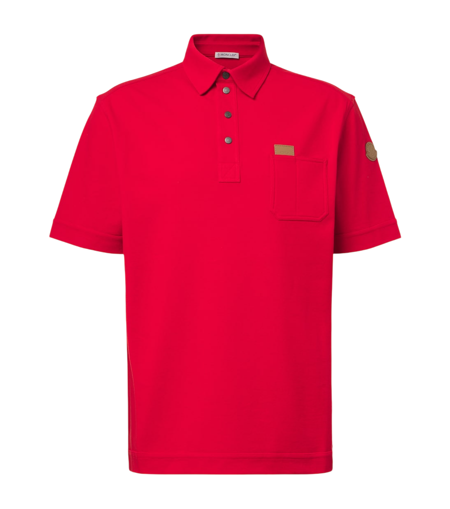 Moncler Leather-trimmed cotton piqué polo shirt