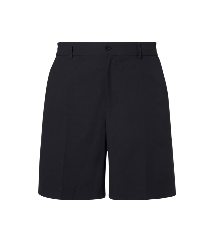 Moncler Leather-trimmed seersucker shorts