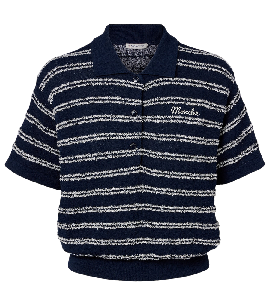 Polo en maille de coton mélangé à logo rayé Moncler