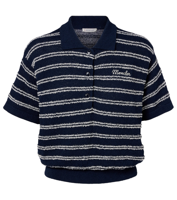Polo en maille de coton mélangé à logo rayé Moncler