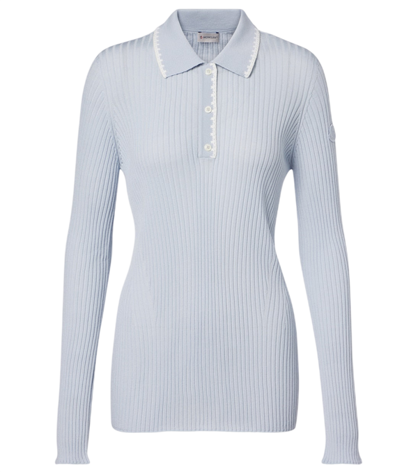 Moncler Ribbed-knit virgin wool polo sweater
