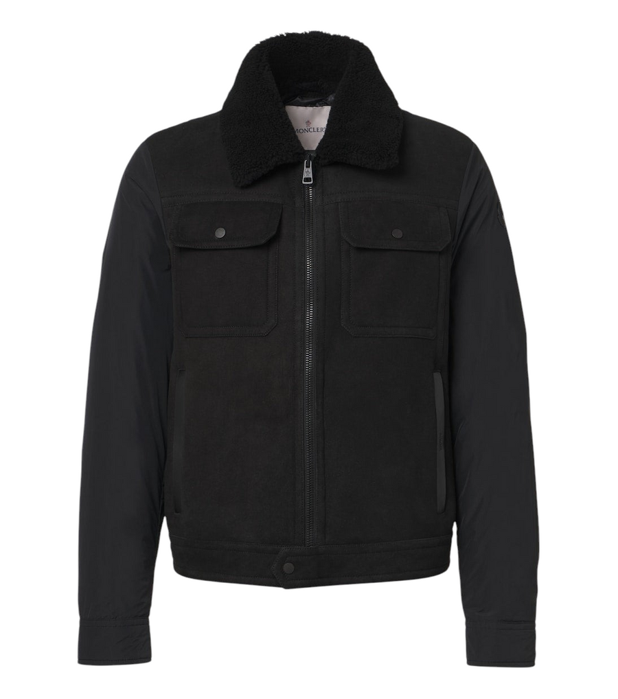 Moncler Shearling-trimmed suede down jacket