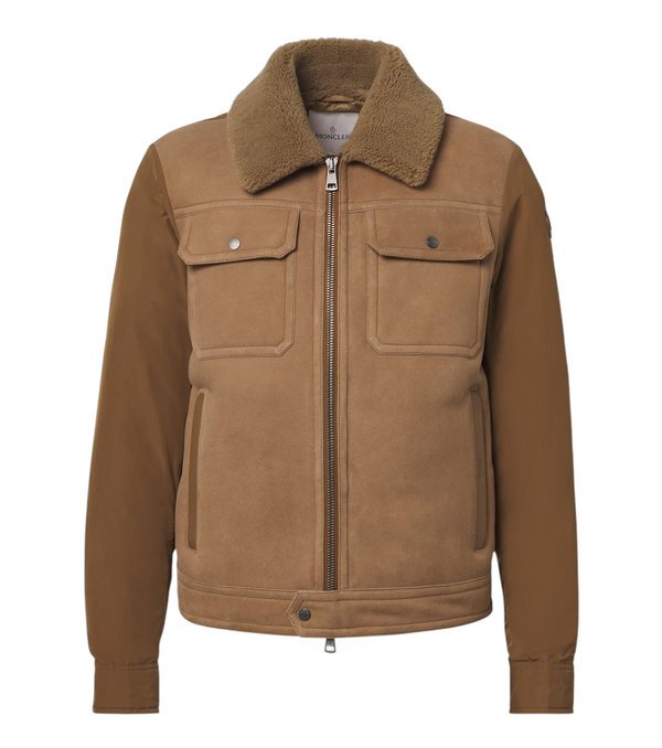 Moncler Shearling-trimmed suede down jacket