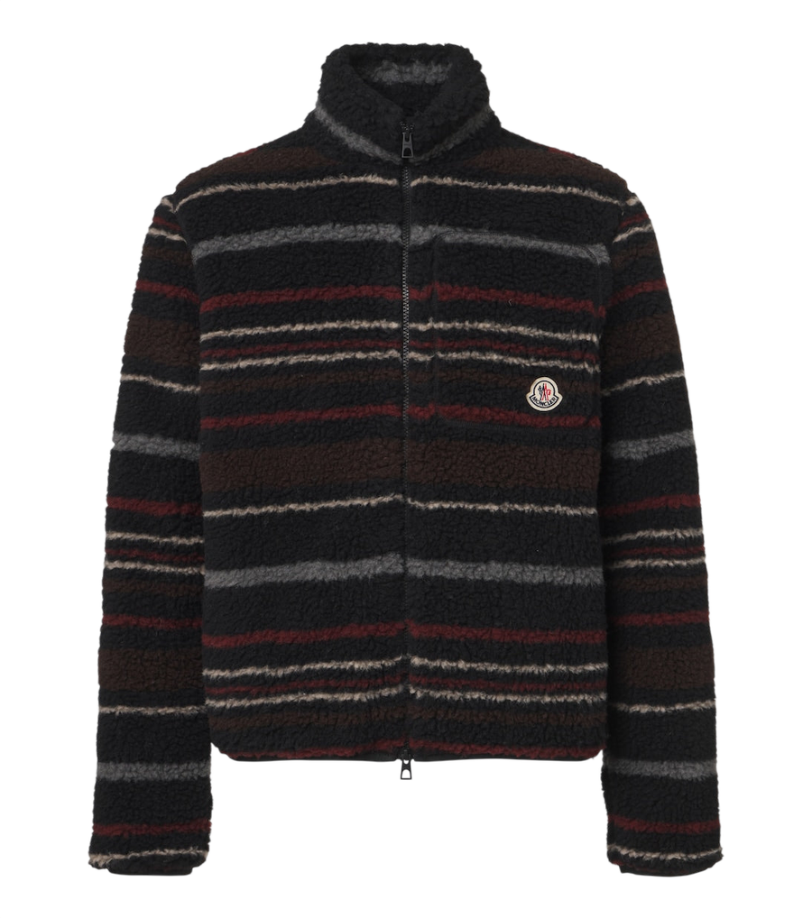 Moncler Striped wool-blend fleece zip-up cardigan