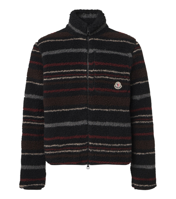 Moncler Striped wool-blend fleece zip-up cardigan