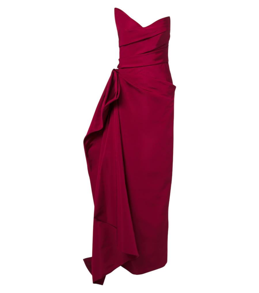 Robe bustier asymétrique drapée en soie Monique Lhuillier