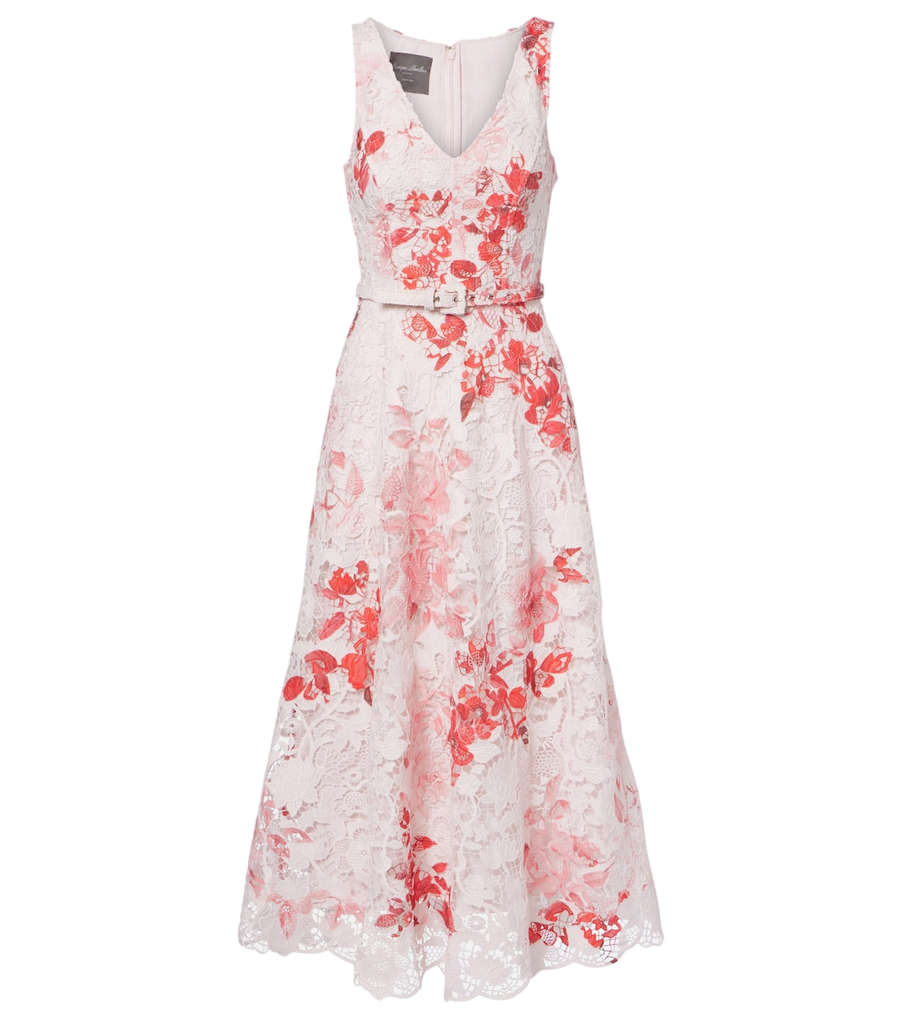 Monique Lhuillier Belted floral midi dress